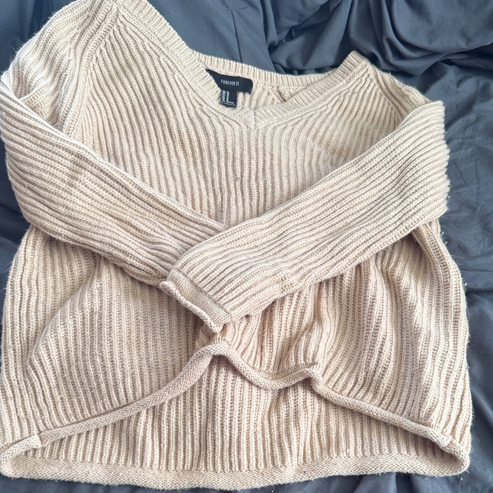 Forever 21 Beige V-Neck Sweater